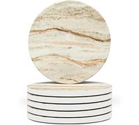 Naivasha Homeware Marble Coasters Set of 6 - Stunning Decorative Coasters in MATTE Finish, Elegant Stone with Cork Bottom - Brown Marble