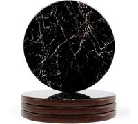 Naivasha Homeware® Marble Print Cork Coasters - Set of 4, Stunning Decorative Coasters in GLOSS Finish, Elegant with Cork Bottom - Black Marble Design
