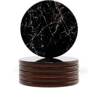 Naivasha Homeware® Marble Print Cork Coasters - Set of 6, Stunning Decorative Coasters in GLOSS Finish, Elegant with Cork Bottom - Black Marble Design