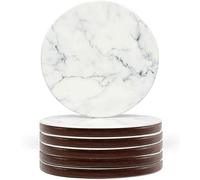 Naivasha Homeware® Marble Print Cork Coasters - Set of 6, Stunning Decorative Coasters in GLOSS Finish, Elegant with Cork Bottom - White Marble Design