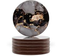 Naivasha Homeware® Marble Print Cork Coasters - Set of 6, Stunning Decorative Coasters in GLOSS Finish, Elegant with Cork Bottom - Night Design