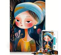 Naive Abstract Girl with A Pearl Modern Art Twist Hard Jigsaw Puzzle for Adults 1000 Pieces Strong Logic Toy Bonding Time Clear Edge (38x26cm)