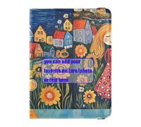 Naive Art Painting Of Happy Stylish Woman with Flower customize Leather Passport Holder Covers Case Passport Case Travel Documents Wallet Passport Cover with RFID Blocking Ultra Slim, naive art