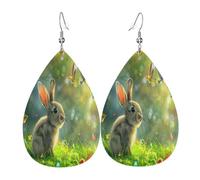 naive little rabbit Women's Teardrop Leather Earrings - Lightweight PVC Dangle Earrings, 925 Silver Hooks, Double-Sided Prints | Hypoallergenic Gift