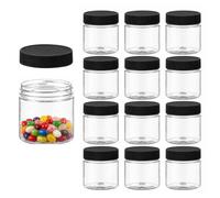Naivees 8 Ounce Plastic Jars Clear Wide-Mouth Storage Containers with Lid 236ml Empty Round Jars Set for Food Storage (Black, 12 Pack)
