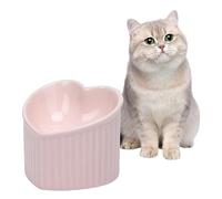 Naiveferry Heart Shaper Ceramic Elevated Cat Bowls, Raised Cat Bowls Anti Vomit Stress Free Water Food Feeder Microwave Safe Pet Accessories for Small Cats Dogs(Pink)