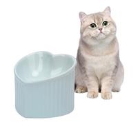 Naiveferry Heart Shaper Ceramic Elevated Cat Bowls, Raised Cat Bowls Anti Vomit Stress Free Water Food Feeder Microwave Safe Pet Accessories for Small Cats Dogs(Blue)