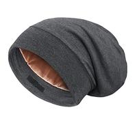 Naivlizer Satin Lined Hair Bonnet, Adjustable Slouchy Sleep Cap, Night Sleeping Beanie for Frizzy Curly Hair & Locs, Dark Gray