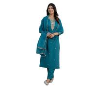 Naixa Women's Viscose Rayon Embroidered Straight Kurta with Pant and Dupatta Sets (NX2-577), Rama, 3XL