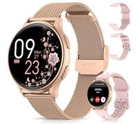 NAIXUES Women's Smartwatch, 1.27 Inch HD Smartwatch with Bluetooth 5.3 Calls, 3 Straps, Female Physiology, 24H Heart Rate, SpO2, Sleep, IP68 Notifications Messages iOS Android Rose Gold