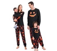 Naiyafly Family Halloween Pyjamas Set Family Halloween PJs Costumes Kids Adult Matching Pumpkin Ghost Nightwear Sleepwear Pajamas for Men Women Kids Couples Black