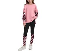 Naiyafly Girls Clothes Set Kids Tracksuit Long Sleeve Print Sweatshirt and Sweatpants Legging Loungewear Activewear Fall Winter 2 Piece Outfit for Teen Girls 6-13 Years
