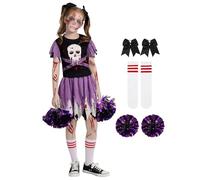 Naiyafly Girls Zombie Cheerleader Costume Fancy Dress Spooky Blood-Splattered Halloween Outfit Creepy Kids Costumes 6 7 8 9 10 11 12 Years