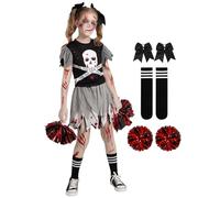 Naiyafly Girls Zombie Cheerleader Costume Fancy Dress Spooky Blood-Splattered Halloween Outfit Creepy Kids Costumes 6 7 8 9 10 11 12 Years