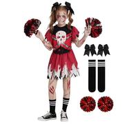 Naiyafly Girls Zombie Cheerleader Costume Fancy Dress Spooky Blood-Splattered Halloween Outfit Creepy Kids Costumes 6 7 8 9 10 11 12 Years