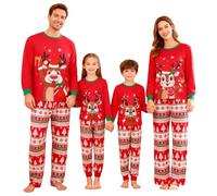Naiyafly Matching Family Christmas Pyjamas Set Santa Clause Deer Print Pullover Shirt+ Plaid Long Pants Couple Matching PJs Xmas Sleepwear Nightwear Holiday Loungewear for Women Men Kids