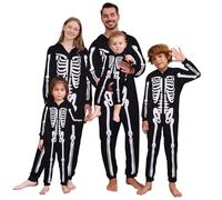 Naiyafly Matching Family Pyjamas Halloween Skeleton Costumes One Piece Hooded Jumpsuit Bodysuit for Men Women Kids Couples Adult Skeleton Sleepwear Nightwear Halloween Pjs
