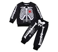 Naiyafly Toddler Boys Girls Thanksgiving Skeleton Tracksuit Set Skull Pumpkin Print Long Sleeve Pullover Sweatshirt + Jogger Pants Long Trousers 2Pcs Fall Clothes Set for Halloween Kids 1-5 Years