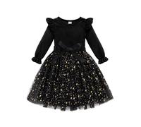 Naiyafly Toddler Girls Dress Velvet Ruffle Long Sleeve Kids Sparkle Sequins Tulle Tutu Christmas Dress Holiday Festive Wedding Party Birthday Fall Winter Princess Dress Outfit 2-7 Years Black