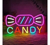 NAIYISI Candy Neon Sign for Wall Decor Candyland Party Decorations, Candy Bar Sign, Store Logo, Birthday Decorations, Candy Light for Candy Shop, Kids' Room, Dimmable USB Powered Colorful 13.7""x7""