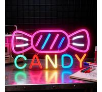 NAIYISI Candy Neon Sign for Wall Decor Candyland Party Decorations, Candy Bar Sign, Store Logo, Birthday Decorations, Candy Light for Candy Shop, Kids' Room, Dimmable USB Powered Colorful 13.7""x7""