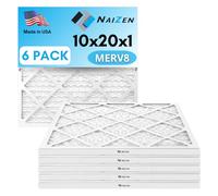 NAIZEN Air Filter Replacement Set, 10x20x1 inches, MERV 8, 6 Pack, Pleated