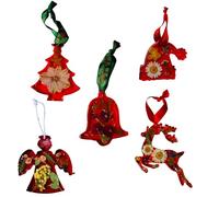 NAJ 5 PCS Handmade Xmas Tree Ornaments, Christmas Tree, Santas's Hat, Christmas Bell, Reindeer and an Angel Hanging Ornaments for Xmas Holiday Party (Red with Dried Flowers)