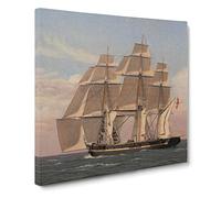 Najaden Ship Under Sail by Christoffer Wilhelm Eckersberg Canvas Print | Gallery Wrapped 30mm Frame Wall Art | 14x14 inches | Ready to Hang | Modern Seascape Picture | Living Room Lounge Office