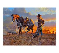 najiaxiaowu Wooden 1000 Pieces Jigsaw Puzzles for Adults, Elderly or Kids, Western Cowboy Rider Prairie Wind Flower Puzzle for Family Parent-Child, Art Decorations DIY Game Toy for Friend, Wife, Mom