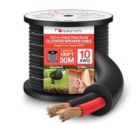 Nakamichi 10/2 (100-Foot) In-Wall & Direct Burial (UL CL2 CL3 Rated) 99.9% Oxygen-Free Copper (OFC) 2-Conductor Speaker Cable Wire, Outdoor In Ground, In Ceiling, Black (10AWG / 100ft / 30.48m)