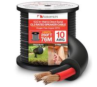 Nakamichi 10/2 (250-Foot) In-Wall & Direct Burial (UL CL2 CL3 Rated) 99.9% Oxygen-Free Copper (OFC) 2-Conductor Speaker Cable Wire, Outdoor In Ground, In Ceiling, Black (10AWG / 250ft / 76.21m)