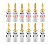 Nakamichi Excel Series 24K Gold Plated Banana Plug 12-18 AWG Gauge Size 4mm for Speakers Amplifier Hi-Fi AV Receiver Stereo Home Theatre Audio Wire Cable Screw Connector (12 Pcs (6-Pairs))