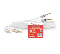 Nakamichi Excel Series 24k Gold Plated Banana Plugs With Speaker Cable Wire 99.9% Oxygen-Free Copper (OFC) Heavy Duty Braided for Amplifier Hi-Fi Home Theatre - White (14AWG / 3 feet / 0.9m)