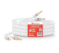 Nakamichi Excel Series 24k Gold Plated Banana Plugs With Speaker Cable Wire 99.9% Oxygen-Free Copper (OFC) Heavy Duty Braided for Amplifier Hi-Fi Home Theatre - White (12 AWG / 10 feet / 3.0m)