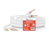 Nakamichi Excel Series 24k Gold Plated Banana Plugs With Speaker Cable Wire 99.9% Oxygen-Free Copper (OFC) Heavy Duty Braided for Amplifier Hi-Fi Home Theatre - White (12 AWG / 6 feet / 1.8m)
