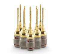 Nakamichi FanLock Excel Series 24k Gold Plated 2mm Flex Pin Banana Plugs 10 AWG - 18 AWG Gauge Size for Spring Clip Terminal Speakers Amplifier Hi-Fi Wire Cable Quick Connector, 10 Pcs (5-Pairs)