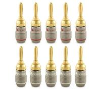 Nakamichi FanLock Excel Series 24k Gold Plated Banana Plug 10 AWG - 18 AWG Gauge Size 4mm for Speakers Amplifier Hi-Fi Stereo Home Theatre Radio Audio Wire Cable Quick Connector 10 Pcs (5-Pairs)