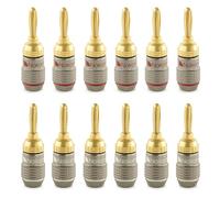 Nakamichi FanLock Excel Series 24k Gold Plated Banana Plug 10 AWG - 18 AWG Gauge Size 4mm for Speakers Amplifier Hi-Fi Stereo Home Theatre Radio Audio Wire Cable Quick Connector 12 Pcs (6-Pairs)