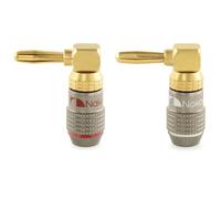 Nakamichi FanLock Excel Series 24k Gold Plated Right-Angle 90 Degree Banana Plug 10 AWG - 18 AWG Gauge Size 4mm for Speakers Amplifier Hi-Fi Home Theatre Wire Cable Quick Connector, 2 Pcs (1-Pair)