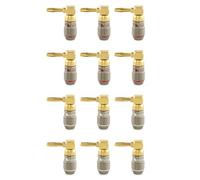 Nakamichi FanLock Excel Series 24k Gold Plated Right-Angle 90 Degree Banana Plug 10 AWG - 18 AWG Gauge Size 4mm for Speakers Amplifier Hi-Fi Home Theatre Wire Cable Quick Connector, 12 Pcs (6-Pairs)
