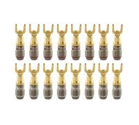Nakamichi FanLock Excel Series 24k Gold Plated Spade Connector Banana Plug 10 AWG - 18 AWG Gauge Size 4mm for Speakers Amplifier Hi-Fi Home Theatre Wire Cable Quick Connector, 16 Pcs (8-Pairs)