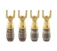 Nakamichi FanLock Excel Series 24k Gold Plated Spade Connector Banana Plug 10 AWG - 18 AWG Gauge Size 4mm for Speakers Amplifier Hi-Fi Home Theatre Wire Cable Quick Connector, 4 Pcs (2-Pairs)