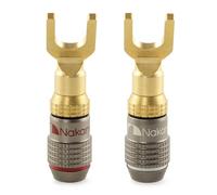 Nakamichi FanLock Excel Series 24k Gold Plated Spade Connector Banana Plug 10 AWG - 18 AWG Gauge Size 4mm for Speakers Amplifier Hi-Fi Home Theatre Wire Cable Quick Connector, 2 Pcs (1-Pair)