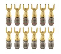 Nakamichi FanLock Excel Series 24k Gold Plated Spade Connector Banana Plug 10 AWG - 18 AWG Gauge Size 4mm for Speakers Amplifier Hi-Fi Home Theatre Wire Cable Quick Connector, 12 Pcs (6-Pairs)