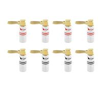 Nakamichi GrubLock 24k Gold Plated Right Angle Banana Plugs, 10-18 AWG | Excel Series, Gauge Size 4mm for Speakers Amplifier Stereo Home Theatre Hi-Fi Wire Cable, Screws Connector, 8 Pcs (4-Pairs)