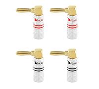 Nakamichi GrubLock 24k Gold Plated Right Angle Banana Plugs, 10-18 AWG | Excel Series, Gauge Size 4mm for Speakers Amplifier Stereo Home Theatre Hi-Fi Wire Cable, Screws Connector, 4 Pcs (2-Pairs)