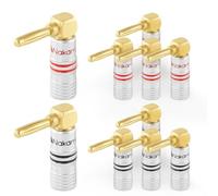 Nakamichi GrubLock 24k Gold Plated Right Angle Banana Plugs, 10-18 AWG | Excel Series, Gauge Size 4mm for Speakers Amplifier Stereo Home Theatre Hi-Fi Wire Cable, Screws Connector, 10 Pcs (5-Pairs)
