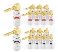 Nakamichi GrubLock 24k Gold Plated Right Angle Banana Plugs, 10-18 AWG | Excel Series, Gauge Size 4mm for Speakers Amplifier Stereo Home Theatre Hi-Fi Wire Cable, Screws Connector, 16 Pcs (8-Pairs)
