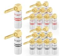 Nakamichi GrubLock 24k Gold Plated Right Angle Banana Plugs, 10-18 AWG | Excel Series, Gauge Size 4mm for Speakers Amplifier Stereo Home Theatre Hi-Fi Wire Cable, Screws Connector, 20 Pcs (10-Pairs)