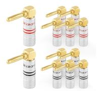 Nakamichi GrubLock 24k Gold Plated Right Angle Banana Plugs, 10-18 AWG | Excel Series, Gauge Size 4mm for Speakers Amplifier Stereo Home Theatre Hi-Fi Wire Cable, Screws Connector, 12 Pcs (6-Pairs)